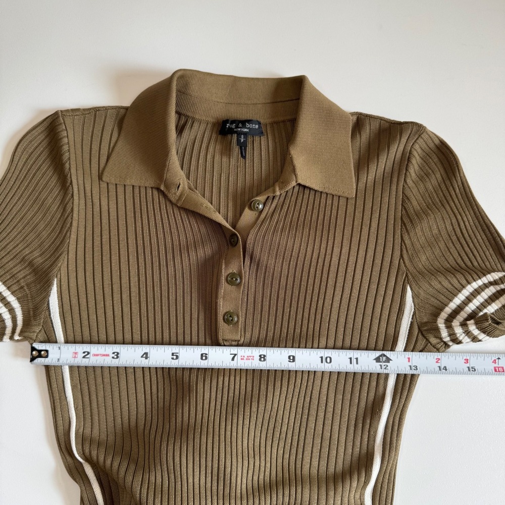 Rag & Bone Olive Green Ribbed Knit Polo Midi Dress Side Stripe Size S P - Picture 6 of 7